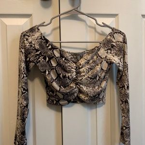 Size small cropped long-sleeve snake skin printed top